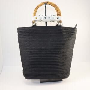 Gucci Black Woven Tote with Bamboo Handles – Chic Italian Style